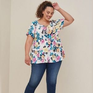 Torrid Babydoll Rayon Slub Tie-Front Top 2x EUC